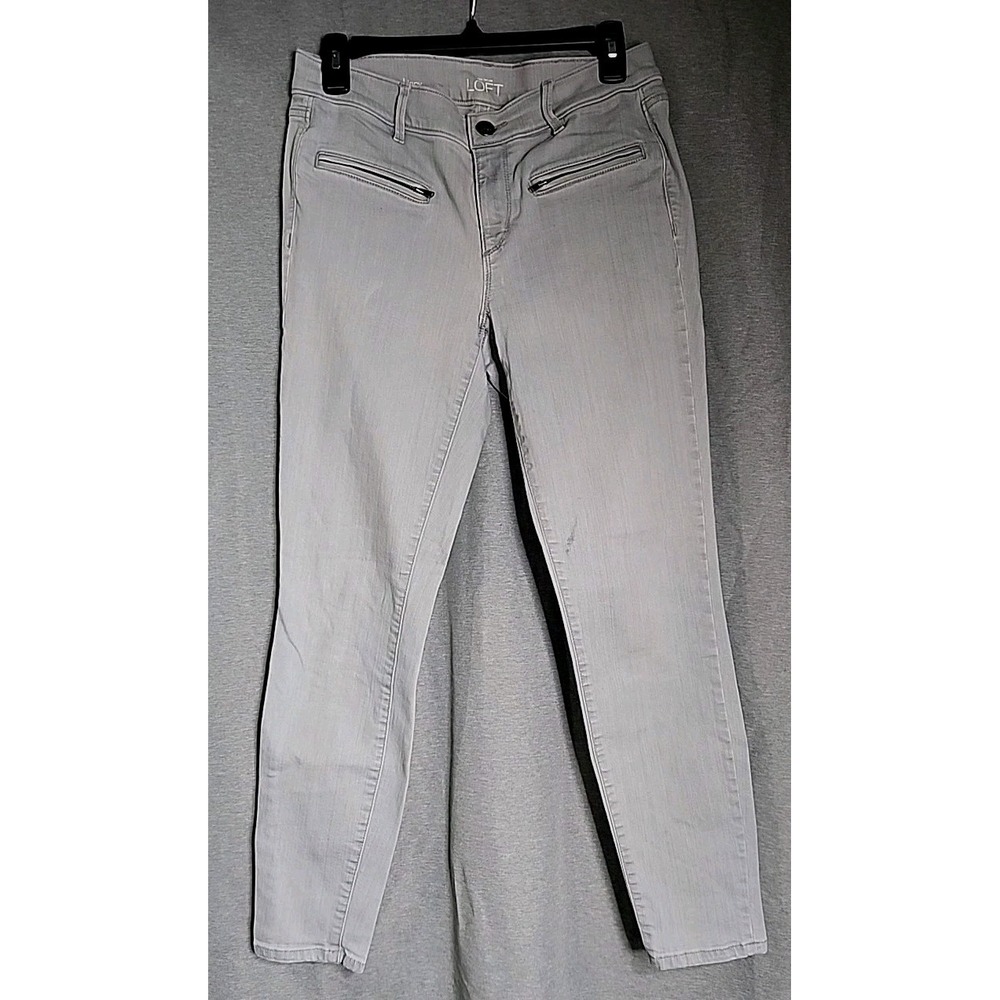 LOFT Jeans Women's 29/8 Gray Pants Super Skinny Denim Front Zipper Pockets